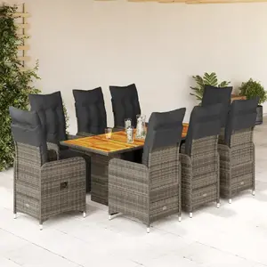 Comparateur de prix : vidaXL Ensemble de bistro de jardin 9 pcs coussins gris poly rotin