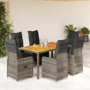 vidaXL Ensemble de bistro de jardin 7 pcs coussins gris poly rotin pas cher