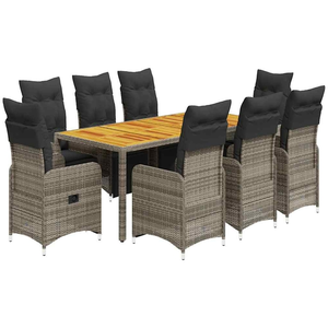 Comparateur de prix : Vidaxl ensemble de bistro de jardin 9 pcs coussins gris poly rotin