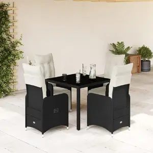 vidaXL Ensemble de bistro de jardin 5 pcs coussins noir poly rotin pas cher