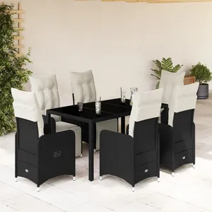 Comparateur de prix : vidaXL Ensemble de bistro de jardin 7 pcs coussins noir poly rotin