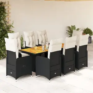 Comparateur de prix : vidaXL Ensemble de bistro de jardin 9 pcs coussins noir poly rotin