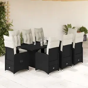 Comparateur de prix : vidaXL Ensemble de bistro de jardin 9 pcs coussins noir poly rotin