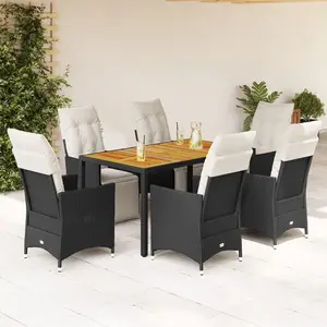 Vidaxl ensemble à manger de jardin coussins 7 pcs noir résine tressée pas cher