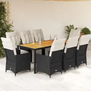 vidaXL Ensemble à manger de jardin 9pcs coussins noir résine tressée pas cher