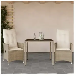 vidaXL Ensemble de bistro 3 pcs avec coussins beige résine tressée pas cher