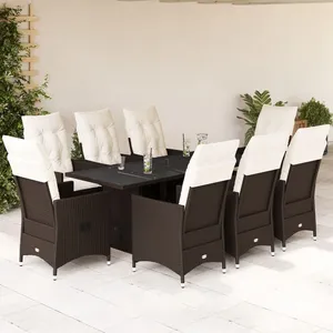 vidaXL Ensemble à manger de jardin et coussins 9 pcs marron poly rotin pas cher
