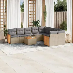 vidaXL Salon de jardin avec coussins 10 pcs beige résine tressée pas cher