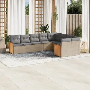 vidaXL Salon de jardin avec coussins 9 pcs beige résine tressée pas cher