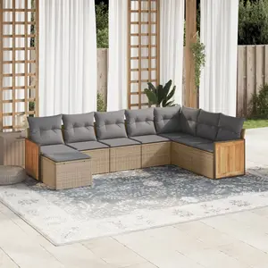 vidaXL Salon de jardin avec coussins 8 pcs beige résine tressée pas cher