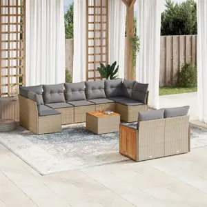 vidaXL Salon de jardin avec coussins 10 pcs beige résine tressée pas cher