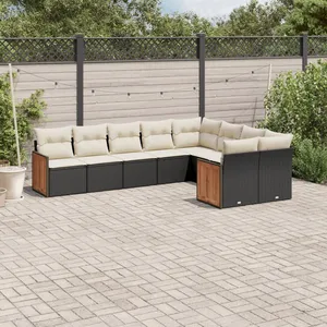 vidaXL Salon de jardin 9 pcs avec coussins noir résine tressée pas cher