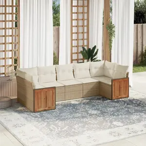 vidaXL Salon de jardin avec coussins 7 pcs beige résine tressée pas cher