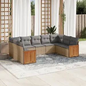 vidaXL Salon de jardin avec coussins 9 pcs beige résine tressée pas cher