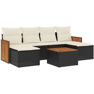 vidaXL Salon de jardin 7 pcs avec coussins noir résine tressée pas cher