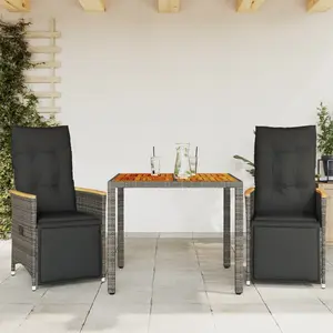 vidaXL Ensemble de bistro de jardin 3 pcs coussins gris poly rotin pas cher