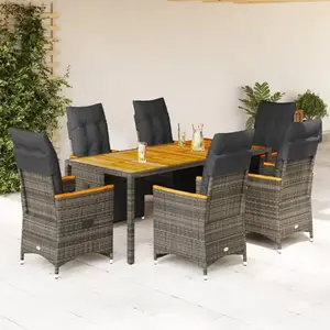 vidaXL Ensemble de bistro de jardin 7 pcs coussins gris poly rotin