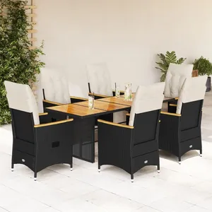 Comparateur de prix : vidaXL Ensemble de bistro de jardin 7 pcs coussins noir poly rotin