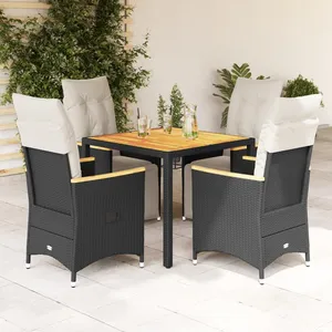 vidaXL Ensemble de bistro de jardin 5 pcs coussins noir poly rotin pas cher