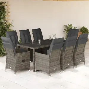 vidaXL Ensemble de bistro de jardin 9 pcs coussins gris poly rotin pas cher