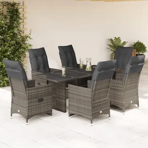 vidaXL Ensemble de bistro de jardin 7 pcs coussins gris poly rotin pas cher
