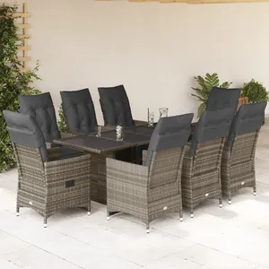 vidaXL Ensemble de bistro de jardin 9 pcs coussins gris poly rotin pas cher
