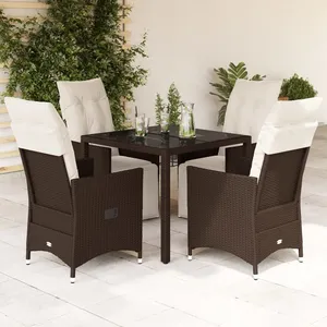 vidaXL Ensemble de bistro de jardin 5 pcs coussins marron poly rotin pas cher