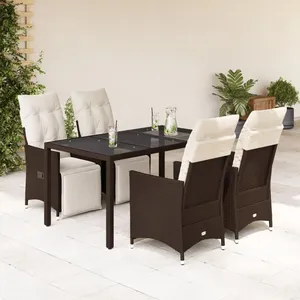 vidaXL Ensemble de bistro de jardin 5 pcs coussins marron poly rotin pas cher
