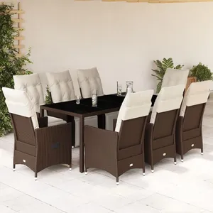 vidaXL Ensemble de bistro de jardin 9 pcs coussins marron poly rotin pas cher