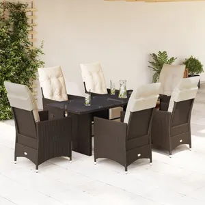 vidaXL Ensemble de bistro de jardin 7 pcs coussins marron poly rotin pas cher