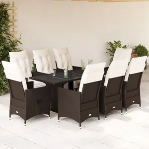 Comparateur de prix : vidaXL Ensemble de bistro de jardin 9 pcs coussins marron poly rotin