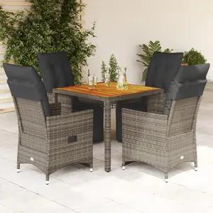 vidaXL Ensemble de bistro de jardin 5 pcs coussins gris poly rotin pas cher