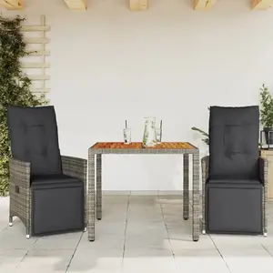 vidaXL Ensemble de bistro de jardin 3 pcs coussins gris poly rotin pas cher