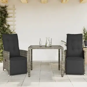 vidaXL Ensemble de bistro de jardin 3 pcs coussins gris poly rotin pas cher