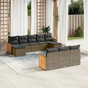 vidaXL Salon de jardin avec coussins 10 pcs gris résine tressée pas cher