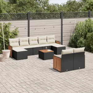 vidaXL Salon de jardin 10 pcs avec coussins noir résine tressée pas cher