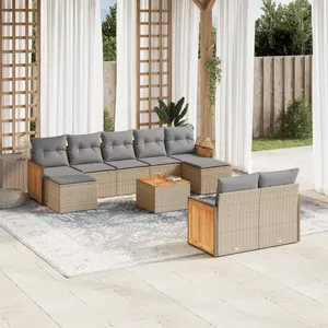 vidaXL Salon de jardin avec coussins 10 pcs beige résine tressée pas cher