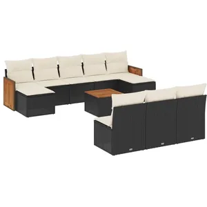 vidaXL Salon de jardin 11 pcs avec coussins noir résine tressée pas cher