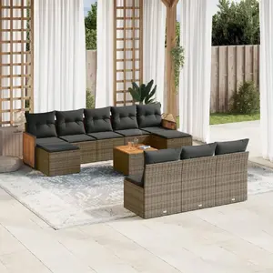 vidaXL Salon de jardin 11 pcs avec coussins gris résine tressée pas cher