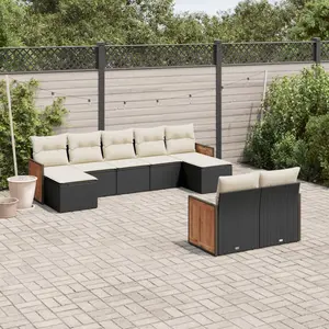 vidaXL Salon de jardin 9 pcs avec coussins noir résine tressée pas cher