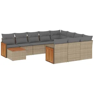 vidaXL Salon de jardin 11 pcs avec coussins beige résine tressée pas cher