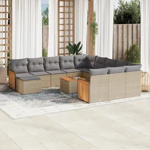 vidaXL Salon de jardin avec coussins 13 pcs beige résine tressée pas cher