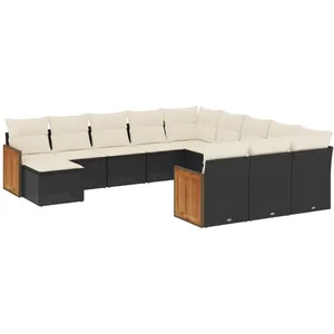 vidaXL Salon de jardin 12 pcs avec coussins noir résine tressée pas cher