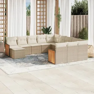 vidaXL Salon de jardin avec coussins 12 pcs beige résine tressée pas cher