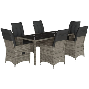 vidaXL Ensemble à manger de jardin et coussins 7 pcs gris rotin pas cher