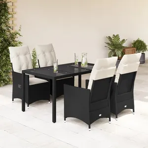 vidaXL Ensemble à manger de jardin coussins 5pcs Noir Résine tressée pas cher