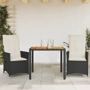 vidaXL Ensemble de bistro 3 pcs et coussins noir résine tressée acacia pas cher