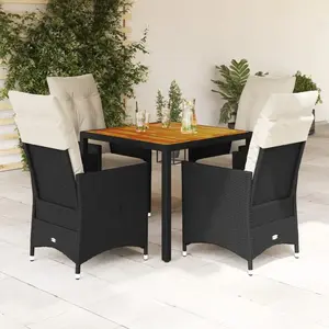 vidaXL Ensemble à manger de jardin coussins 5pcs noir résine tressée pas cher