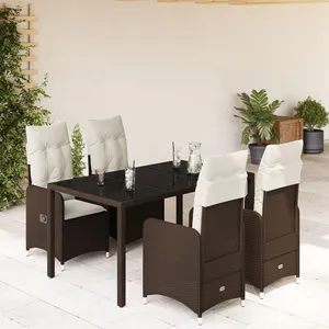 vidaXL Ensemble de bistro de jardin 5 pcs coussins marron poly rotin pas cher