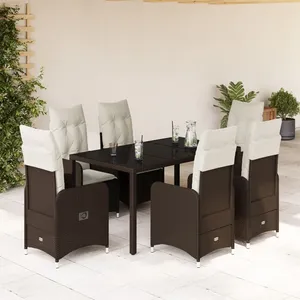 vidaXL Ensemble de bistro de jardin 7 pcs coussins marron poly rotin pas cher